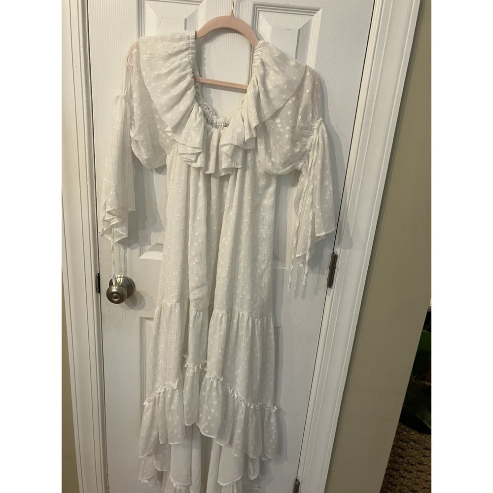 Misa Los Angeles L White Double Layered  Cottagecore Tiered Maxi Dress High Low